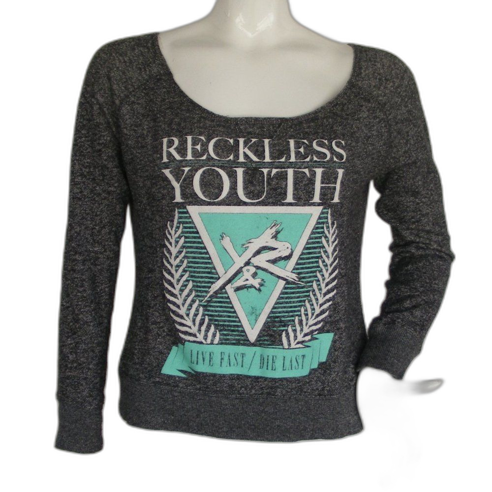 YOUNG & RECKLESS Youth Sweatshirt, S, Scoop neck, Long Sleeves, Gray